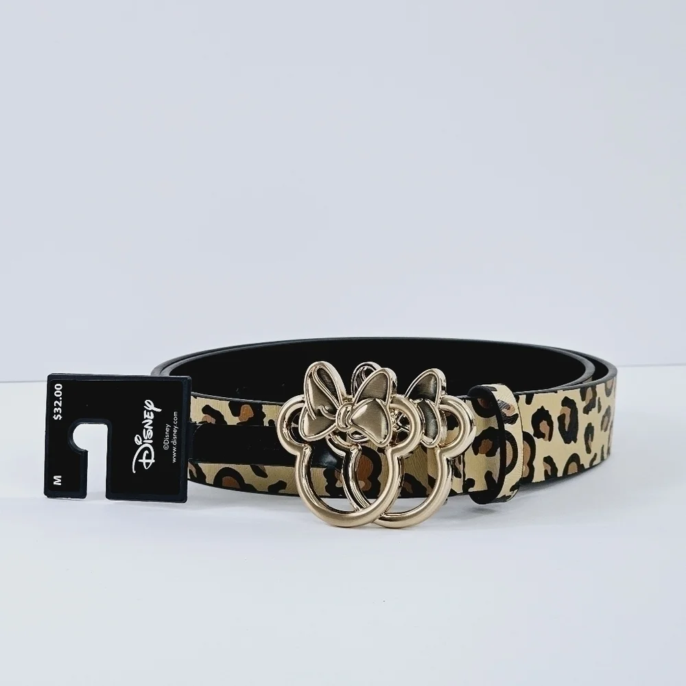 New! Disney Minnie Mouse Leopard Cheetah Gold Buckle Belt